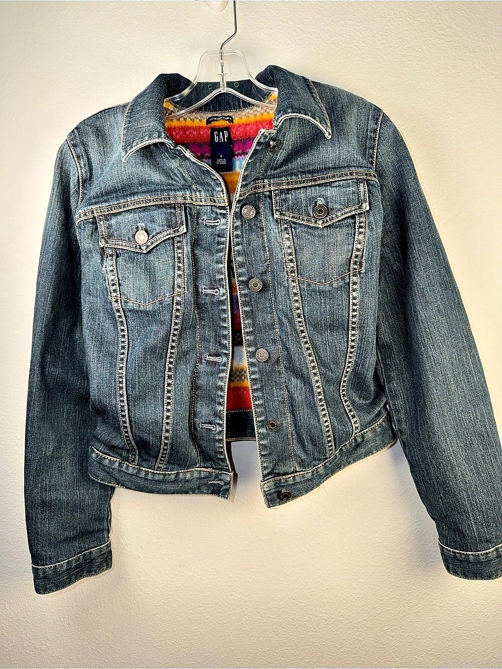 Gap stretch Denim Jacket with Striped Lining Size Small